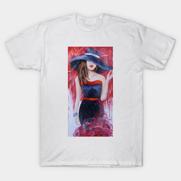 Girl in hat T-Shirt by OLHADARCHUKART